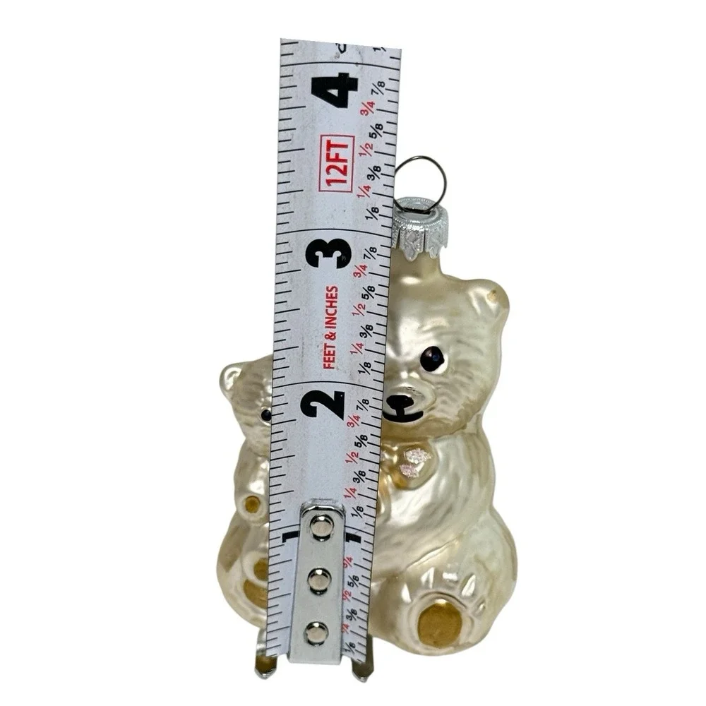 VTG‎ 1990's German Glass Polar Bear Mom/Dad & Baby Cub Christmas Ornament